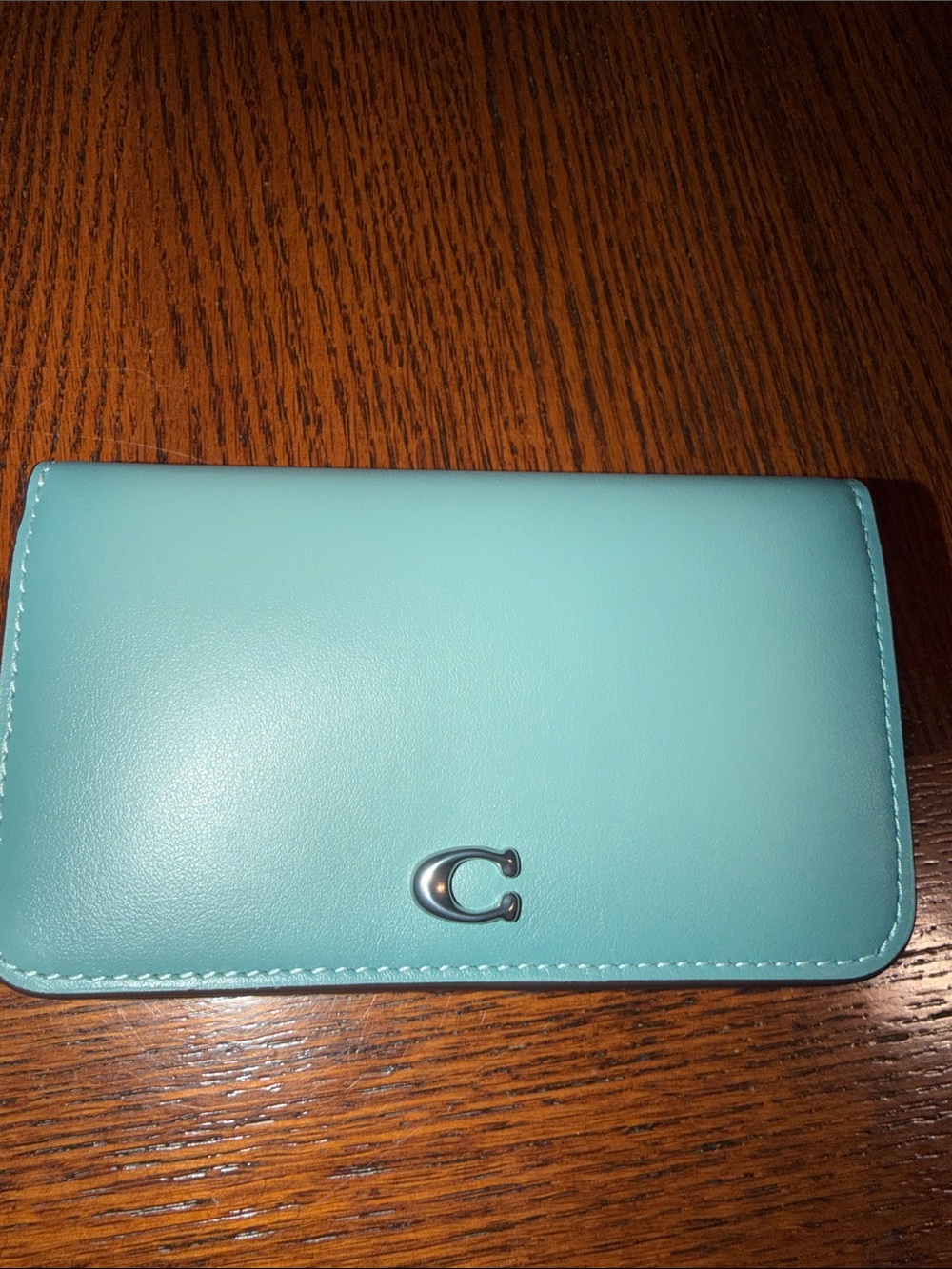 Coach Powder Blue Leather Card Wallet with Silver C Logo - Picture 3 of 6